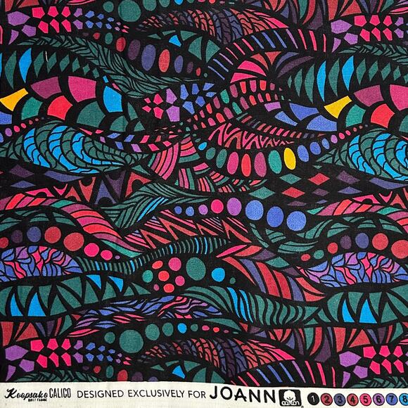 Multicolor Zentangle Print by Keepsake Calico Cotton Fabric - 1 Yard - Red, Blue - Picture 1 of 6